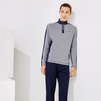 Lacoste SPORT Zip Stand-Up Collar Stretch Golf Sweatshirt - Mikiny Pánské Šedé / Tmavě Blankyt Blank